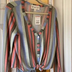 NWT long sleeve striped shirt with front tie
